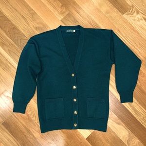 VTG Blarney Woollen Mills Cardigan Sweater Large Green 100% Lambswool W/ Buttons